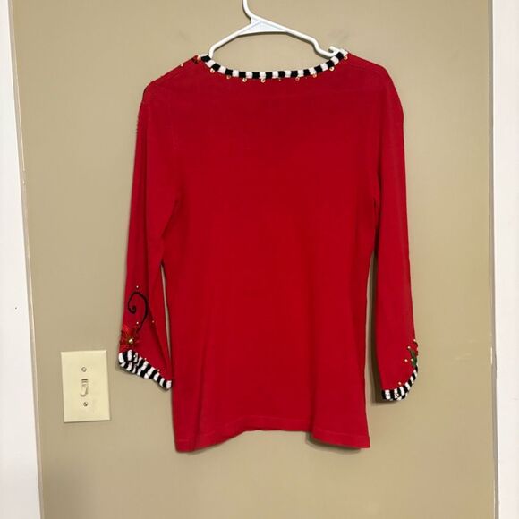 The Collective Works of Berek 2 Red Beaded Stocking Christmas Sweater Small - Picture 9 of 9